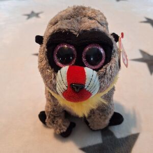 100% TY Silk Shell Beanie Boos‎ - WASABI the Baboon (Glitter Eyes) (6 inch)